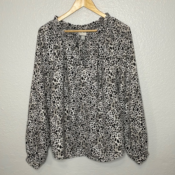 A NEW DAY Tie Front Blouse | Black Leopard Print | Large - Picture 2 of 13